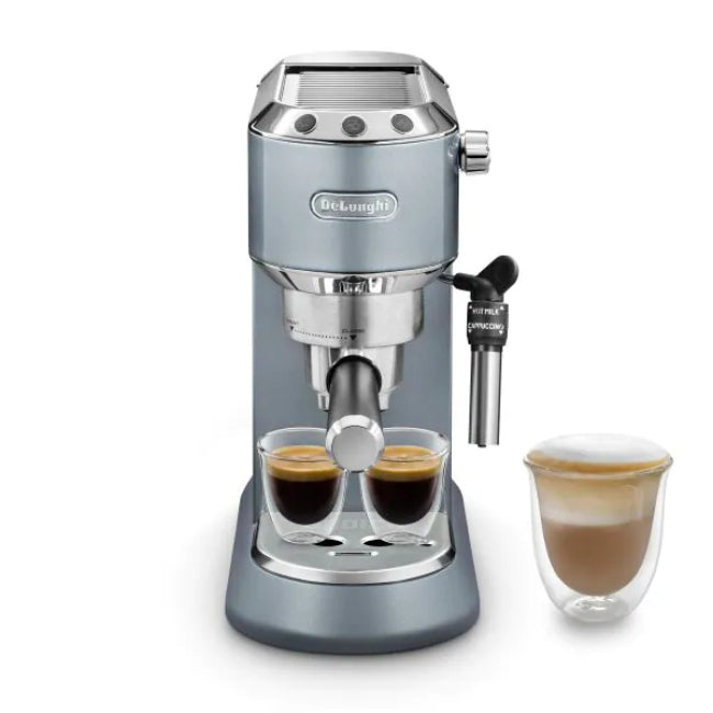Delonghi Dedica Manual Espresso Maker Metallic Blue EC785.AZ with 15 Bar Pressure, Adjustable Frother, Thermoblock – Keans