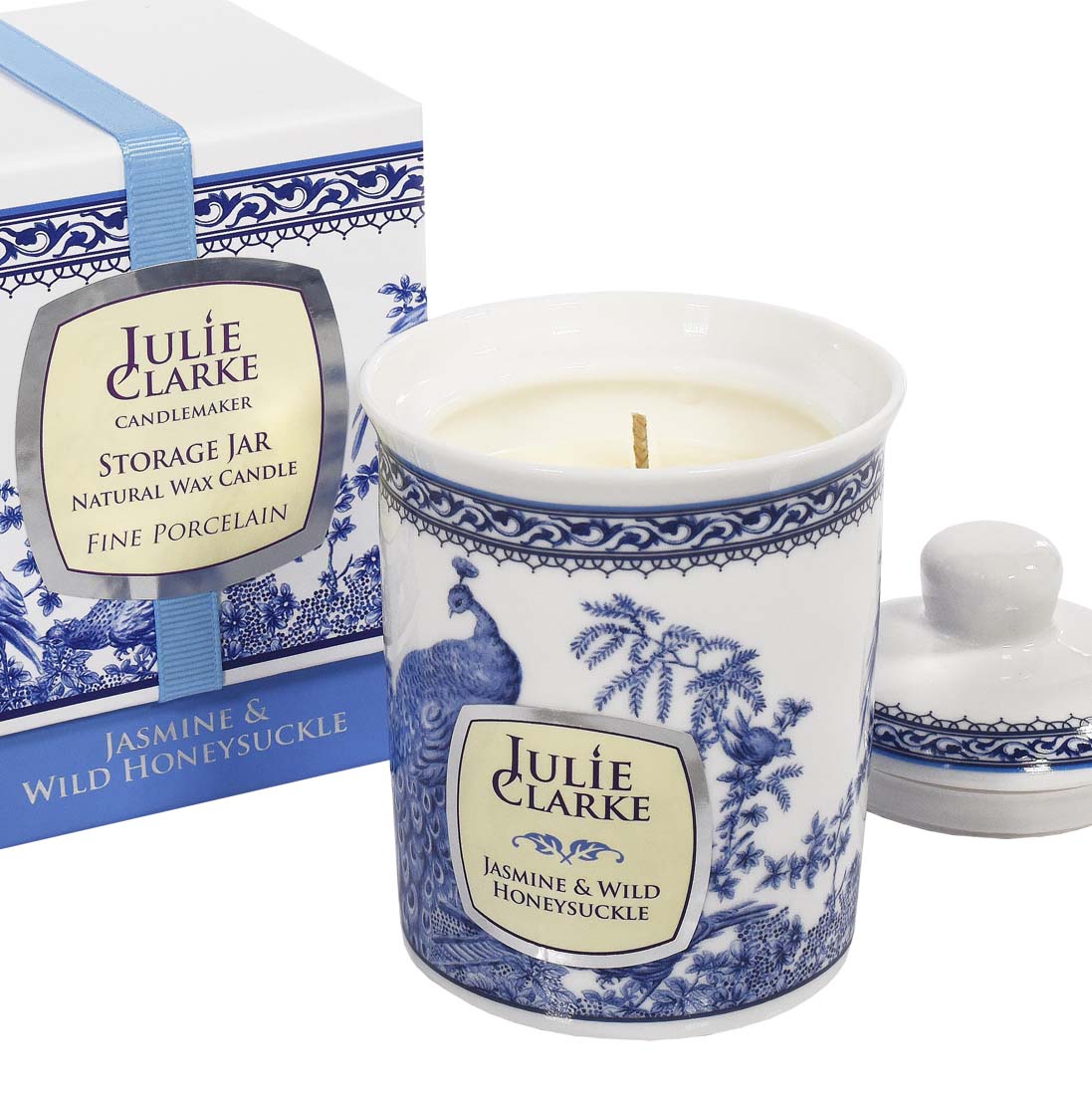 JC Peacock Jar 150g Jasmine & Wild Honeysuckle candle in elegant porcelain jar, handcrafted, vegan, cruelty-free – Keans