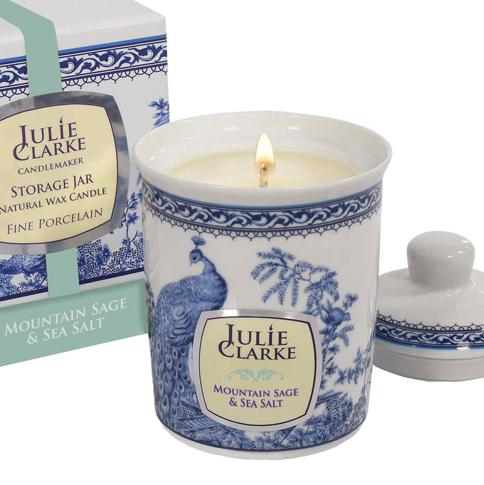JC Peacock 150g Mountain Sage & Sea Salt candle in porcelain jar, handmade, vegan, eco-friendly, gift-ready – Keans
