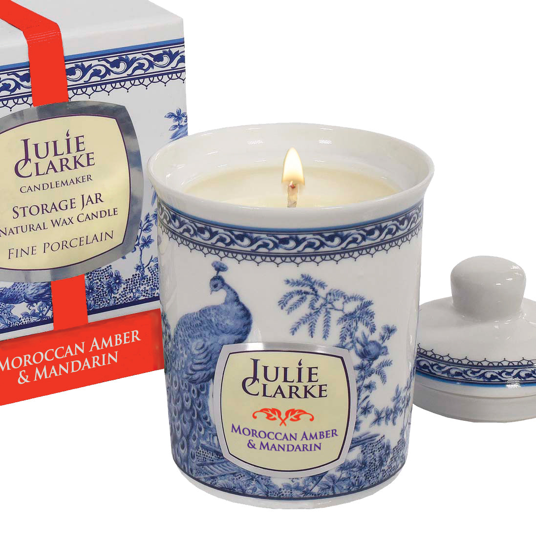 JC Peacock 150g candle jar with Moroccan Amber & Mandarin scent, handcrafted, vegan, in decorative porcelain – Keans
