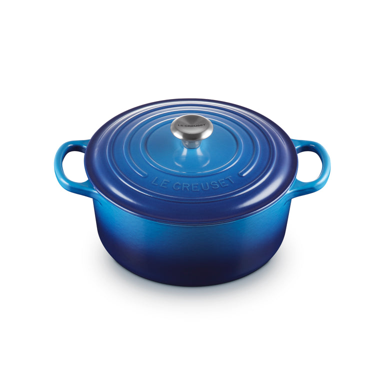 Round Casserole 22cm Azure Blue with stay-cool handle, non-porous surface for easy cleaning – Keans Claremorris