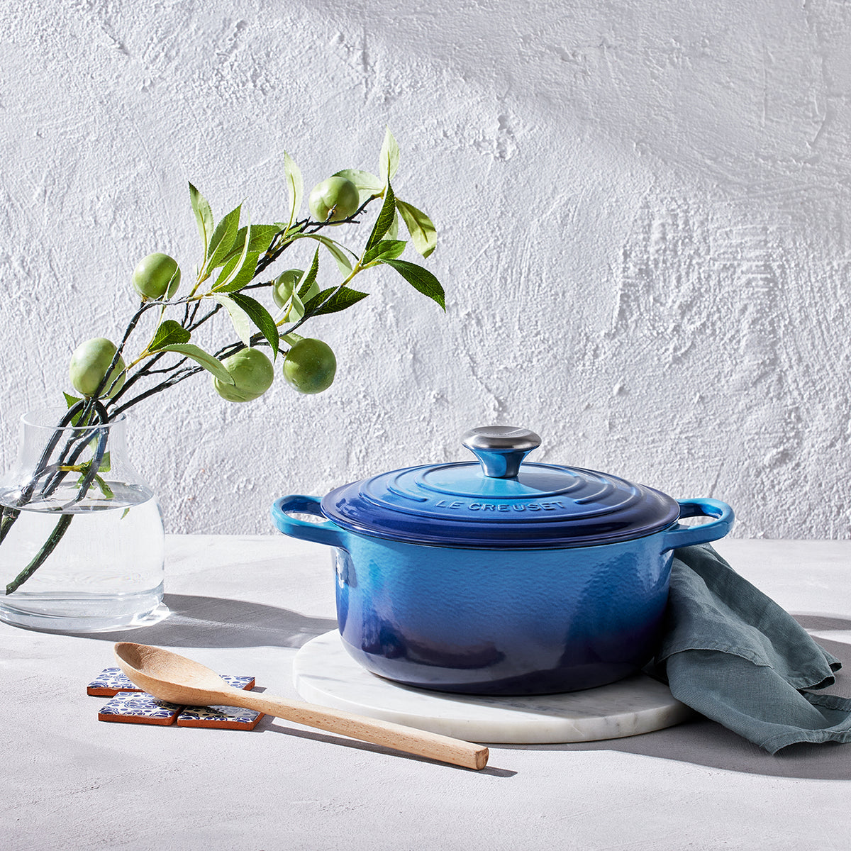 Round Casserole 22cm in Azure Blue, durable cookware for baking and serving, available at Keans Claremorris.