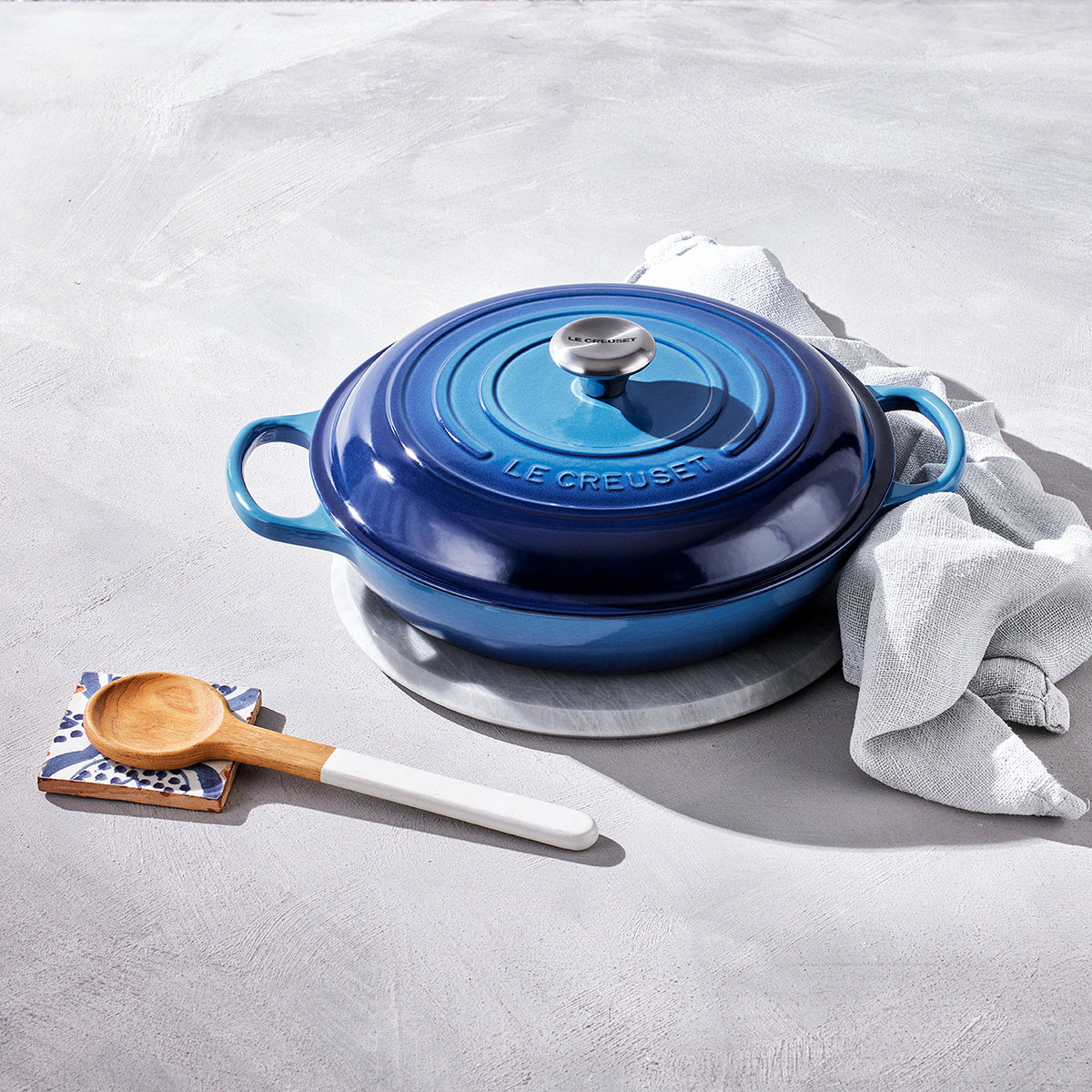 Le Creuset Signature 26cm Azure Cast Iron Shallow Casserole - Durable, Even Heat, Keans Claremorris