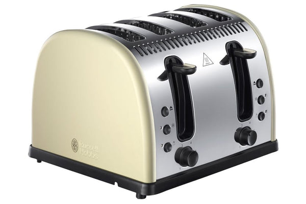 Russell Hobbs Legacy 4 Slice Cream Toaster with fast toasting, extra wide slots, frozen bread, reheat, crumb tray – Keans