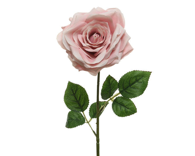 Artificial pink polyester rose on stem, single flower – realistic decor by Keans Claremorris.