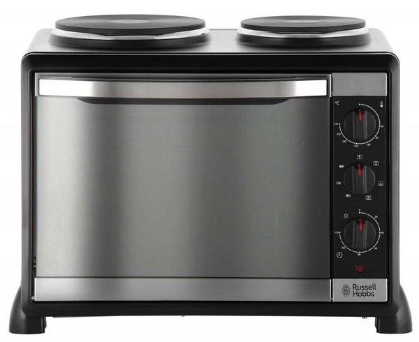 Russell Hobbs Mini Kitchen 22780 compact cooker with 30L oven, double hotplate, fan oven, black finish – Keans Claremorris
