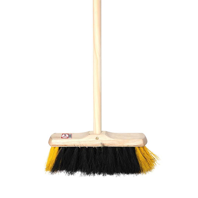 11″ Black & White Fibre Wood Handle Brush with soft bristles and sturdy timber head for household sweeping – Keans