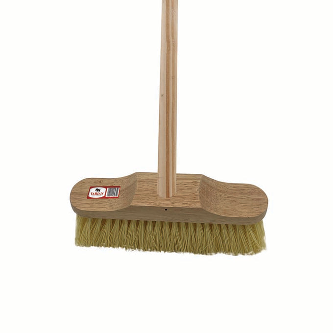 10″ stiff synthetic brush with timber handle and head, ideal for indoor and outdoor sweeping – Keans Claremorris