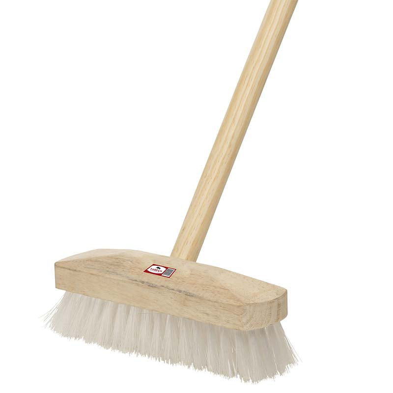 9″ Deck scrub brush with stiff nylon bristles and timber head, ideal for cleaning decking, patios, and tiles – Keans