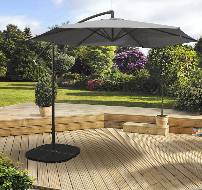 Grey 3M overhang parasol with crank, UV protection, showerproof fabric – ideal garden shade by Keans Claremorris