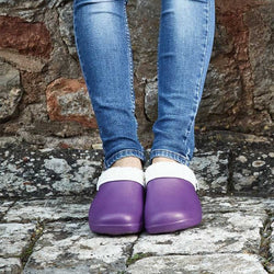 Comfi Fleece Lilac Clog S6 with soft lining, slip-resistant sole – available at Keans Claremorris