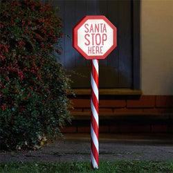 Santa Stop Here! LED stake light, 55cm tall, battery operated, festive Christmas garden sign – Keans Claremorris