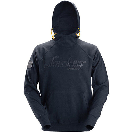 Snickers 2881 Navy Hoodie Size L with 3D logo, adjustable drawstring hood, double fabric, cozy raised collar - Keans