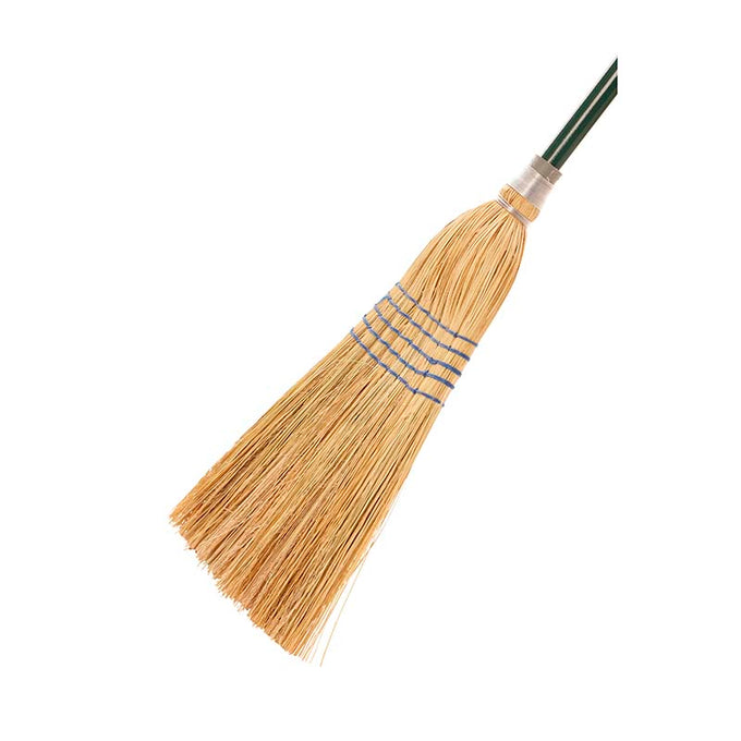 5 String Twig Broom with 4ft plastic-covered metal handle, swivel hanging cap, ideal for garden leaves - Keans Claremorris