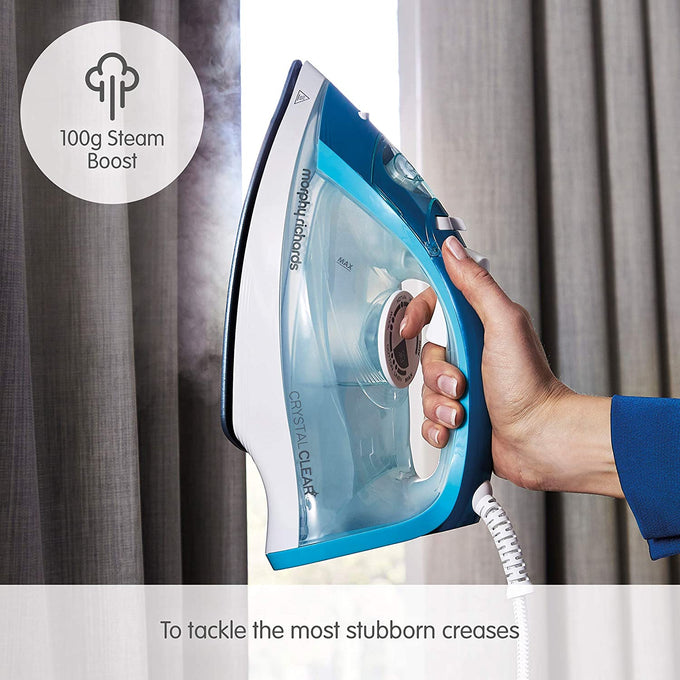 Morphy Richards 300300 Crystal Clear Steam Iron with ceramic soleplate, 350ml tank, anti-drip, 2400W - Keans Claremorris
