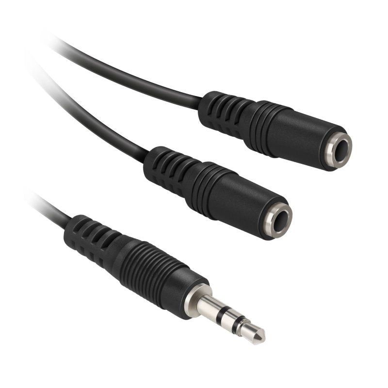 Audio cable jack 3,5 mm stereo male to 2 jack 3,5 mm stereo female, cable length 0,2 m.PVC connector