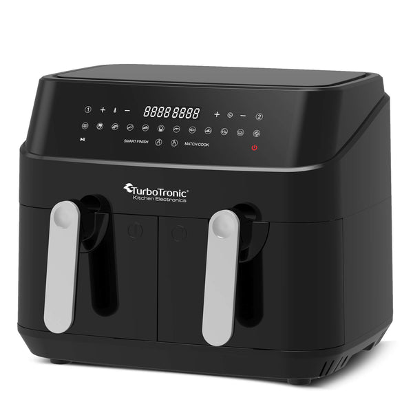 Turbotronic Double Basket Air Fryer Black, 9L, dual independent baskets, digital control, 12 programs - Keans Claremorris