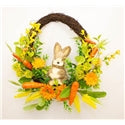 Carrot Blossom Bunny Wreath 50cm with artificial flowers and realistic bunny, handcrafted by Keans Claremorris