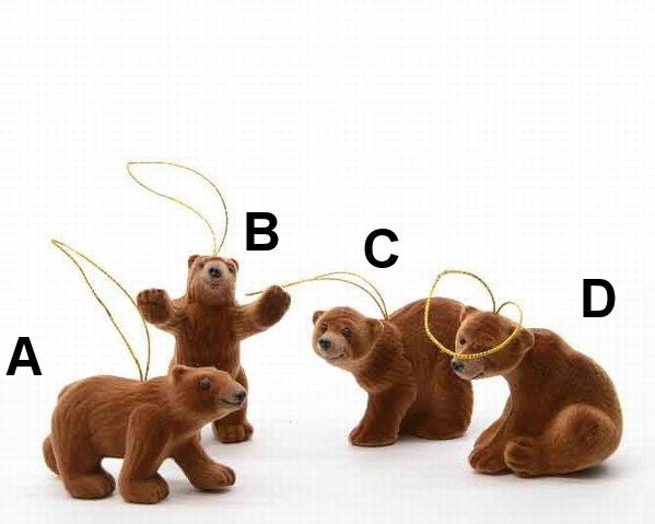 Brown flocked bear ornament 2.5" plush and plastic, 4 styles available, perfect for Christmas décor – Keans Claremorris