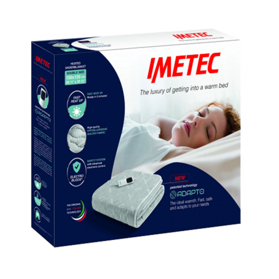 IMETEC Adapto Double Under-blanket 150x137cm, 150W, 6 heat settings, auto shut-off, hypoallergenic – Keans Claremorris