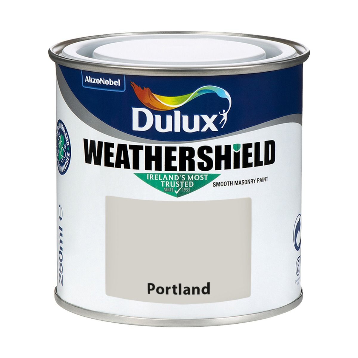 Dulux Weathershield Portland 250ml tester, smooth masonry paint with mould protection, anti-fade, exterior use - Keans