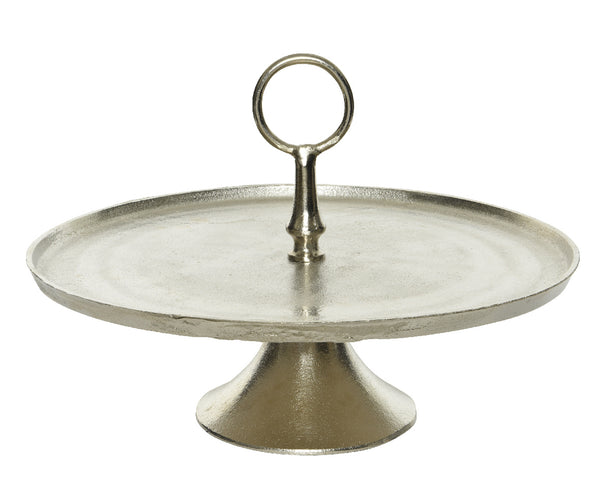 Silver aluminium cake stand, 43cm diameter, 27cm height, floor display – Keans Claremorris