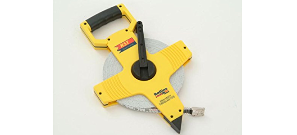 Open Frame Tape 50m fibreglass surveyor tape, 13mm wide, metric and imperial markings, foldable handle – Keans Claremorris