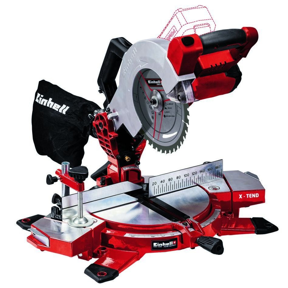 EINHELL 18V 210mm cordless compound mitre saw with laser, LED light, swivel table, and dust bag – Keans Claremorris