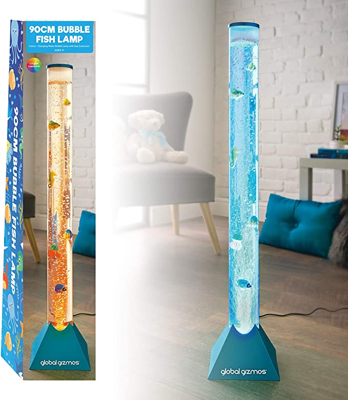 Water Lamp 90cm Blue with color-changing LED bubbles, tropical fish, and soothing aquarium effect – Keans Claremorris.