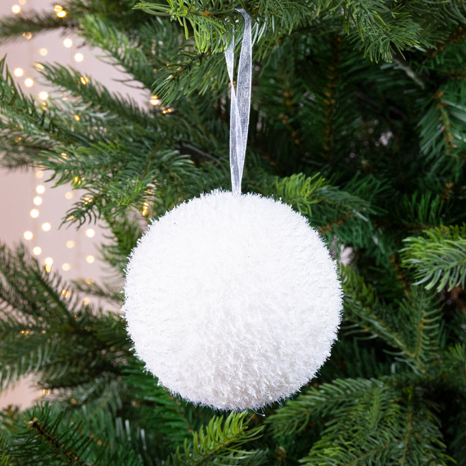 White Bauble with Ice Finish, 10 cm Christmas Ornament – Keans Claremorris