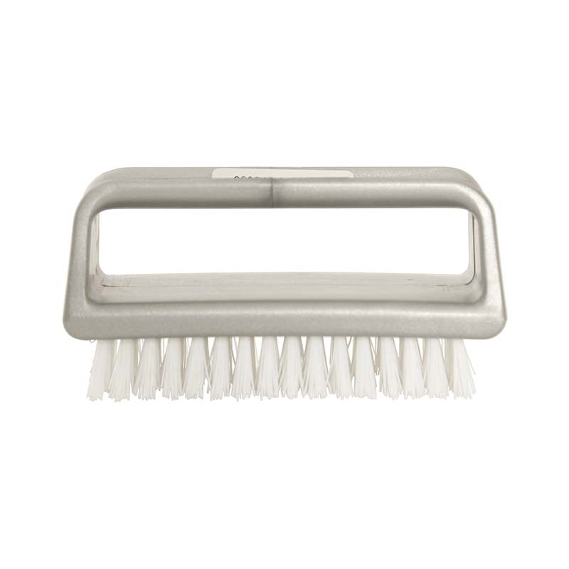 Grippy Type Synthetic Nail Brush with nylon bristles, textured non-slip red/silver handle, ideal for hand cleaning - Keans