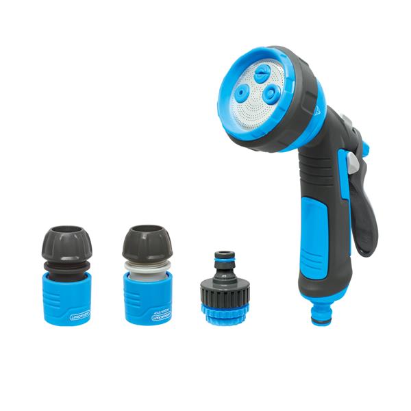 Comfort Multi-Jet Spray Gun Set with 4 spray patterns, adjustable flow, non-slip grip, and standard hose connectors – Keans