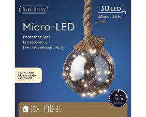 Micro LED Ball W Rope Light 30L WW 14cm