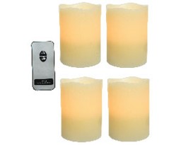 Set of 4 Rustic Candles BO 10cm cream Remote