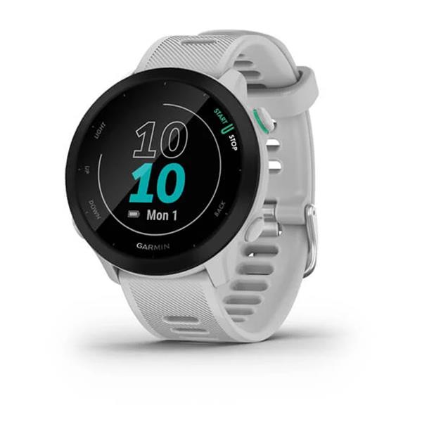 Garmin Forerunner 55 white smartwatch with GPS, heart rate, fitness tracking, 2-week battery, silicone strap – Keans