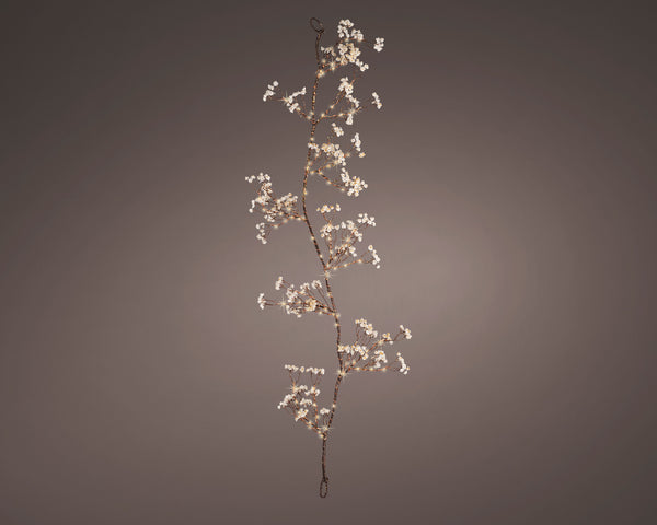 100 Warm White Micro LED Garland with White Flowers, Steady Light, Battery Operated, Timer, IP44 Outdoor/Indoor – Keans