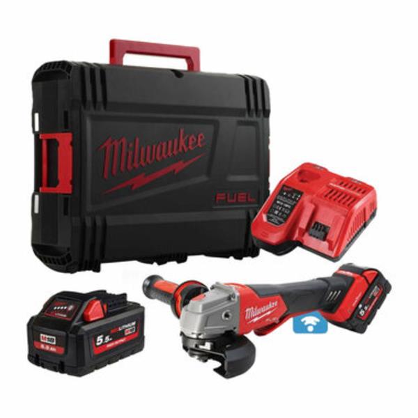 Milwaukee M18 FUEL 115mm Angle Grinder with 2x5.5Ah batteries, brushless motor, FIXTEC, RAPIDSTOP - Keans Claremorris