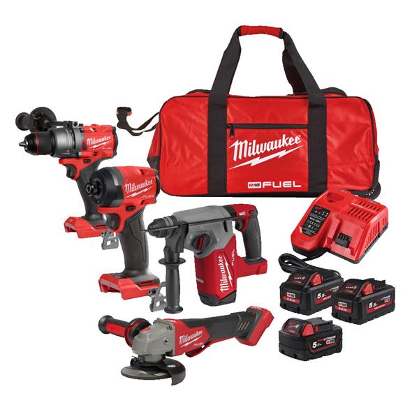 Milwaukee M18 Fuel Quad Power Pack 18V 4-tool kit with batteries, charger, wheeled bag – Keans Claremorris