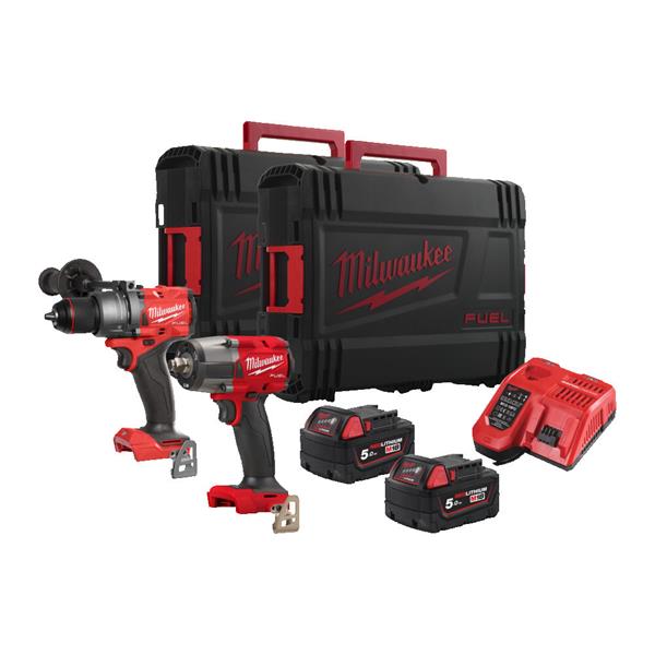 Milwaukee M18 Fuel 18V Drill & Impact Driver Twin Pack with 2x 5.0ah batteries, brushless motor, compact design - Keans