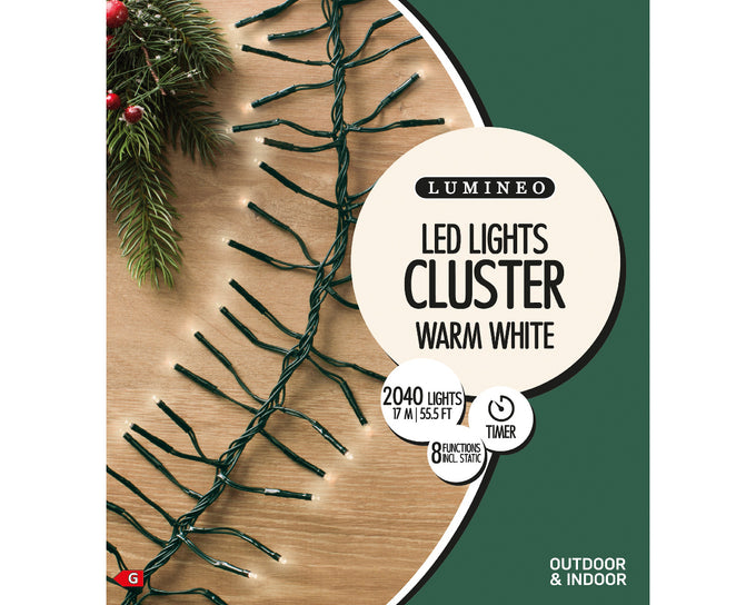 2040 Warm White LED Cluster Lights 19m string for indoor/outdoor decor – Keans Claremorris