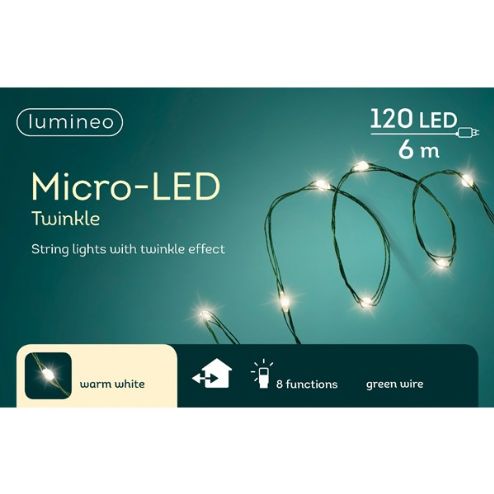 Micro LED stringlights gb 8 function twinkle effect outdoor | Warm White