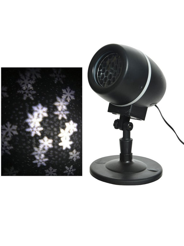 LED Snowflake Projector with rotating cool white LEDs, 25m² coverage, timer, weather-resistant – Keans Claremorris