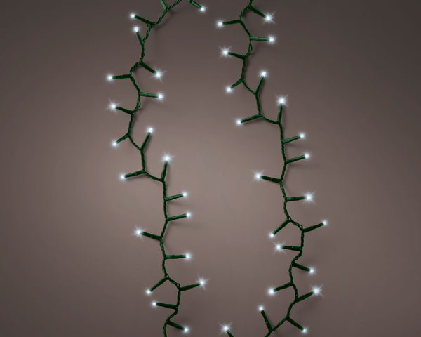 500 LED cool white outdoor string lights, 8-function twinkle, 8h timer, green cable, IP44, GB plug – Keans Claremorris