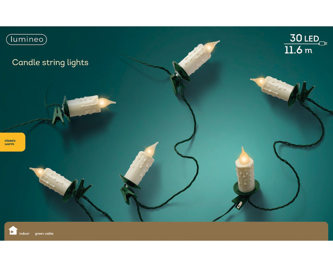 Jumbo Candle Lights 30L Classic Warm 11.6m string lights by Keans Claremorris, perfect for cozy indoor and outdoor decor.