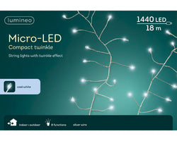 1440 Cool White Micro LED Compact Lights with Twinkle Effect, Silver Cable, Timer - Indoor/Outdoor by Keans Claremorris