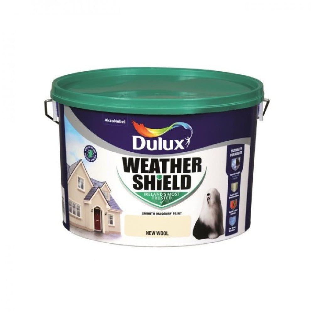 Dulux Weathershield New Wool 10L exterior masonry paint, durable, waterproof, fade-resistant, matt finish - Keans Claremorris