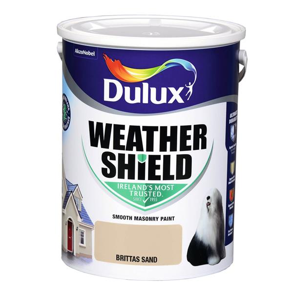 Dulux Weathershield Brittas Sand 5L masonry paint, exterior, opaque, anti-mould, anti-fade, 16sqm/L - Keans Claremorris