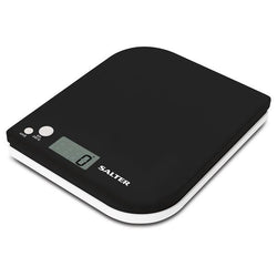 Salter Leaf Black Digital Kitchen Scale, 5kg capacity, Aquatronic™ liquid measure, compact design – available at Kean’s