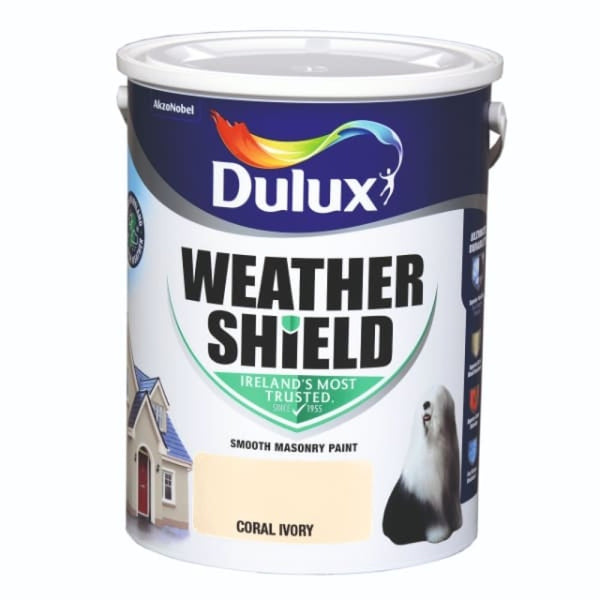 Dulux Weathershield Coral Ivory 5L exterior masonry paint, durable, waterproof, fade-resistant, matt finish - Keans