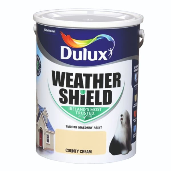 Dulux Weathershield County Cream 5L exterior masonry paint, durable, waterproof, fade-resistant, matt finish – Keans